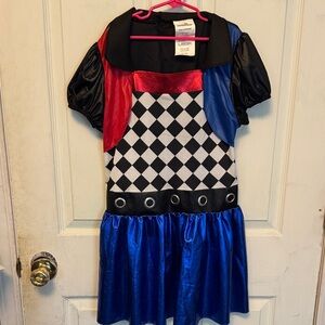 Vibrant Harlequin Kids Costume with Red and Blue Accents(JUST THE DRESS)